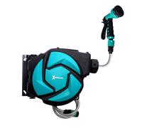 TEMU Carrete para Manguera Retractil 10m con 7 de Riego de Enrollado Automatico con Bloqueo Conector de 1m para Jardin Césped 28x14x34 cm Negro y Verde