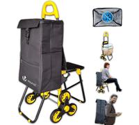 TEMU Carrito de compras plegable VOUNOT con asiento y bolsa térmica extraíble de 40L - Carrito de compras de que escaleras para camping, compras y reparto,