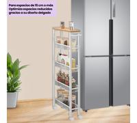 TEMU Carro de 5 Niveles, Carro de Cocina con Ruedas, con Asa, para Reducido, 13 x 45,4 ,6 cm, para Cocina, Baño, , Estudio