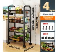 TEMU Carro de almacenamiento metálico con malla, 3-4 niveles opcionales, , carrito para cocina, 4 ganchos plásticos y 4 ruedas giratorias, fácil movimiento, ideal para hogar, oficina o despensa
