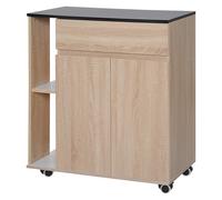 TEMU Carro de servicio para cocina HOMCOM con ruedas, gabinete con múltiples compartimentos, puertas dobles, 2 estantes y cajón, paneles de tablero de , negro