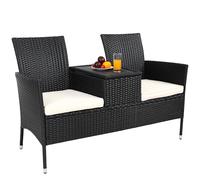 TEMU CASARIA® de Jardín 143x64x88 Poliratán Negro Mesa WPC y Estante Asiento Extra Ancho Sillón Exterior