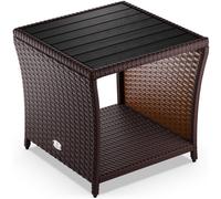 TEMU CASARIA® Mesita Auxiliar de Poliratán Jardín 45x45x40cm Tablero WPC Mesa Altura Ajustable