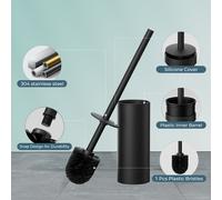 TEMU Cepillo de baño y soporte de acero inoxidable | Mango largo, limpieza de 360°, montaje en el piso, ahorra , resistente al , herramienta para la limpieza del baño, regalo sorpresa