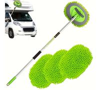 TEMU Cepillo de de Autos con Mango Largo Extensible de 63" para Caravana, SUV, RV, Camión, Furgoneta, Neumáticos, Ventanas, Ruedas, Techo, Detalles, Plumero Interior (3 * Cabezal de Mopa)