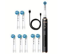 TEMU Cepillo de dientes giratorio con 5 de limpieza, 8 cabezales de repuesto, 2 tipos diferentes de configuraciones de cabezales, carga rápida, cepillo de dientes eléctrico negro
