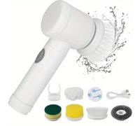 TEMU Cepillo eléctrico recargable 5 en 1 con carga USB, media, kit de herramientas de cepillo de multiusos con agarre, para baño, cocina, dormitorio, , inodoro - 5 cabezales de cepillo