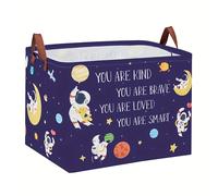 TEMU Cesta de Almacenamiento con Temática Espacial con Patrones de Astronauta, Planetas y Estrellas - Organizadora de Galaxia Azul para Dormitorio, Aula, Sala de Juegos o Lavandería