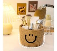 TEMU Cesta de almacenamiento tejida con diseño de cara alegre - Ideal para controles remotos, cosméticos, aperitivos y - para salón, dormitorio, baño, organizador de escritorio