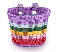 TEMU Cesta de bicicleta tejida de polipropileno individual con mango de D, diseñada para la parte delantera de . accesorio duradero dos correas ajustables y protección contra rebabas y solar.