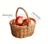 TEMU Cesta de Mimbre de Sauce Tejida a - Color , Cesta de Almacenamiento de Ratán Ideal para Picnic, Compras y Organización - Cesta Tejida con (Estética Tejida a )