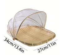 TEMU Cesta de servir de bambú artesanal con cubierta de malla - una tienda redonda para mantener el pan a salvo del polvo, ideal para picnics, reuniones y uso doméstico, como cesta de picnic