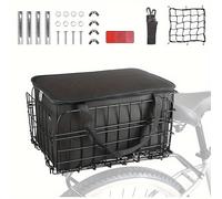 TEMU Cesta trasera plegable para bicicleta, construcción metálica con forro de PU y cubierta impermeable, con diseño de rápida adecuado para la mayoría de las rejillas traseras de bicicleta.