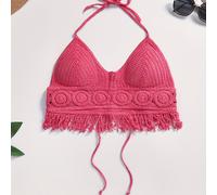 TEMU Chaleco corto estilo bohemia con top halter y , bordado hueco en el pecho, sujeto al cuello