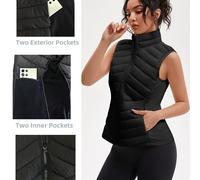 TEMU Chaleco de Plumas para Mujer, Diseño con Múltiples Bolsillos, Cintura Elástica para Ajustada, Cremallera Única, Cuello , Relleno de Poliéster