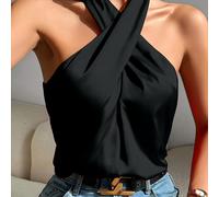 TEMU Chaleco elegante de color liso con cuello halter para mujer con diseño cruzado y hombros descubiertos, ajustado con , versátil para la , fiestas, viajes diarios y citas