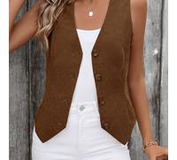 TEMU Chaleco elegante de mujer con cuello en V y botones - Color sólido, sin , para /verano/otoño, pieza de capas chic, y elegante, chaleco de cordeño | Chaqueta de botones |