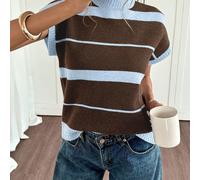 TEMU Chaleco holgado para mujer con cuello y diseño a rayas de bloques de color