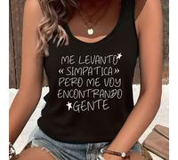 TEMU Chaleco sin casual de mujer con cuello y estampado de estrellas ME SIMPÁTICA PERO ENCONTRANDO , y mezclado, top elástico de cuello , lavable a máquina, elección para y verano, chaleco sin