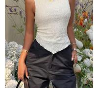 TEMU Chaleco sin de encaje francés, bordado hueco de cuello , dobladillo irregular, corte entallado y top base de cintura