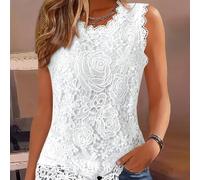 TEMU Chaleco sin elegante con encaje floral sólido y cuello de desarrollo dirigido