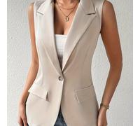 TEMU Chaleco sin para mujer petite, color liso y solapa fija, con bolsillo simulado