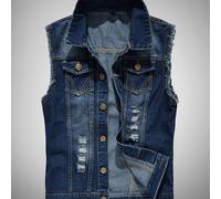 TEMU Chaleco vaquero desgarrado para hombre, de /, elegante y duradero, con bordes deshilachados - sin , con un look casual y bolsillos, lavable a máquina - una opción para y otoño.