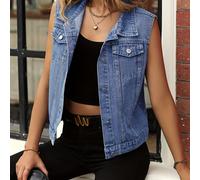 TEMU Chaleco vaquero sin con cuello de solapa y botones, ropa vaquera para mujer.