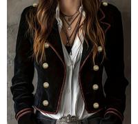 TEMU Chaleco Vintage de Terciopelo Negro con Detalles de Botones Dorados