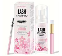 TEMU Champú para pestañas de 100ML con cepillo y varita de máscara, limpiador para párpados, limpiador de extensiones de pestañas, desmaquillante para uso en salón y en casa