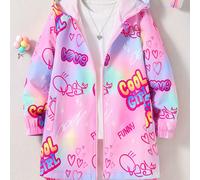 TEMU Chaqueta Casual con Capucha de Bloques de Color y Estampado de para Niñas, Patrones Aleatorios - /Otoño