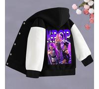 TEMU Chaqueta con Capucha del Equipo Mágico K-POP para Niñas - Estampado de Personaje Chibi Mágico, Ropa Casual de /Otoño, Lavable a Máquina, Pop Coreana