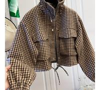 TEMU Chaqueta con cremallera y diseño de bolsillo corto con cordón, chaqueta holgada de moda para mujer, abrigo casual