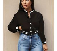 TEMU Chaqueta de Béisbol de Mujer Europea y Americana de Color Sólido de 2024, Abrigo Una Sola de Botones para /Otoño