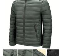 TEMU Chaqueta de color sólido con cuello para otoño e invierno; un abrigo de con largas para uso casual; bolsillos con cremallera a prueba de frío diseñados para la parte superior del cuerpo de hombre