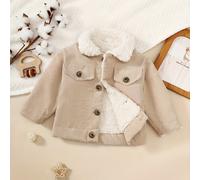 TEMU Chaqueta de con forro de felpa y cuello abotonado LiliMeraken para otoño e invierno, con bolsillos falsos | Color liso, cierre de botones, larga, corte regular para