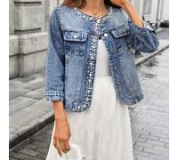 TEMU Chaqueta de Denim con Cuello y Cuentas para Mujer, Estilo y Elegante