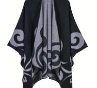 TEMU Chaqueta de Invierno MARRYHAPPY para Mujer Talla Grande - Capa Sin con Estampado Arquitectónico y , Diseño en sin Botones con Detalles de Abertura, y Elegante para Capas, Tejido y