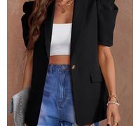 TEMU chaqueta de linterna de color sólido para y verano con botón único, cortas y traje con bolsillo simulado.