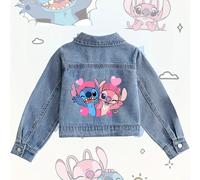 TEMU Chaqueta de mezclilla para niñas con dibujos animados de Disney, con estampado de Stitch, de manga corta y larga, ideal para uso casual al .