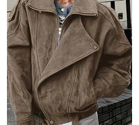 TEMU Chaqueta de motociclista para mujer - Abrigo de motocicleta con cremallera completa, Marrón/ - Ropa de abrigo para diarios y formales