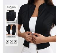 TEMU Chaqueta de Running para Mujer con Cierre Completo y Ajuste Delgado - Transpirable, Secado Rápido, Ropa Deportiva con Cuello para Yoga