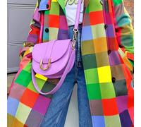 TEMU Chaqueta de Trench Elegante Casual para Mujer - Estampado a Cuadros, Cinturón Largo con Botones y Silueta en H, Tejido Lavable a Máquina sin Elastano, Diseño Colorido para Ocasiones Especiales y