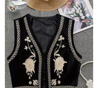 TEMU Chaqueta Elegante Bordado Floral para Mujer - Blazer sin , Tejido No Elástico, Ropa Formal y Casual LL425, Moda de , Silueta Clásica, Construcción Duradera, Pieza Estilosa para Capas, de Oficina