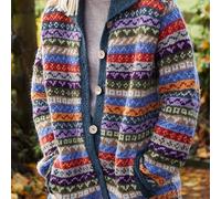TEMU Chaqueta para Mujer - Cárdigan Retro Fair Isle con Geométrico, y Lavable a Máquina, Ideal para Looks Casuales e Informales en Otoño/Invierno