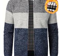 TEMU Chaqueta suéter de bloqueo de color para hombres para y otoño, cárdigan de punto casual y elegante para hombres altos y grandes, talla grande