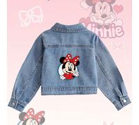 TEMU Chaqueta Vaquera de Minnie para Niñas Disney - Chaqueta Casual de Mezclilla con Estampado de Minnie y Larga, Moda Infantil para Exteriores