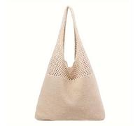 TEMU Chic Boho Crochet Beach Tote - Bolso de de Punto Espacioso para Mujeres, Diseño y Transpirable, para Vacaciones y Uso Diario, Disponible en Múltiples Colores (Beige Mostrado)