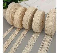 TEMU Cinta de encaje de algodón estilo vintage - 25 yardas en total, beige, rollos de , 5 patrones diferentes, 100% encaje de algodón para costura y manualidades, limpieza , tela de sólido por