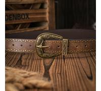 TEMU Cinturón BH Boho-Chic con Hebilla de Cabeza de en Relieve - PU Marrón de Remache, Cierre de Aleación para Hombres y Mujeres